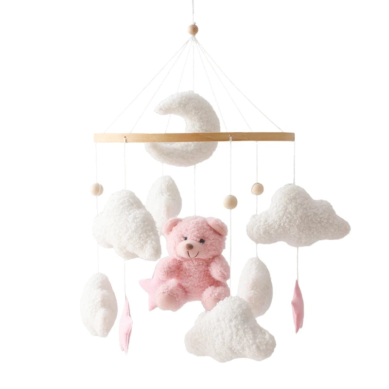 Wooden Crib Mobile Baby Bed Bell Rattle Toy Soft Felt Cartoon Bear Mobile Hanging Newborn Music Box Bed Bell Hanging Bracket Toy